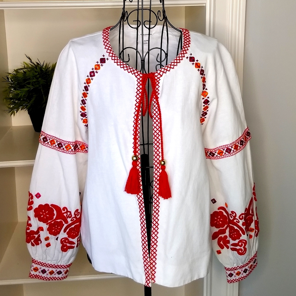 CLUB MONACO Boho Jacket Pockets Embroidered